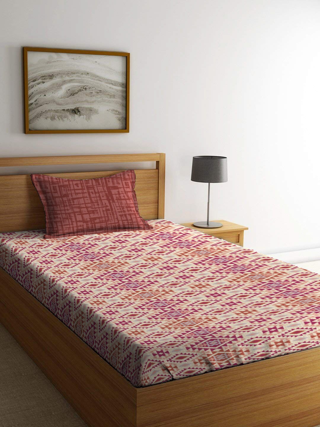 

MYTRIDENT Aria Red Urban Comfort Flat 144TC Single Cotton 1 Bedsheet with 1 Pillow Cover, Beige