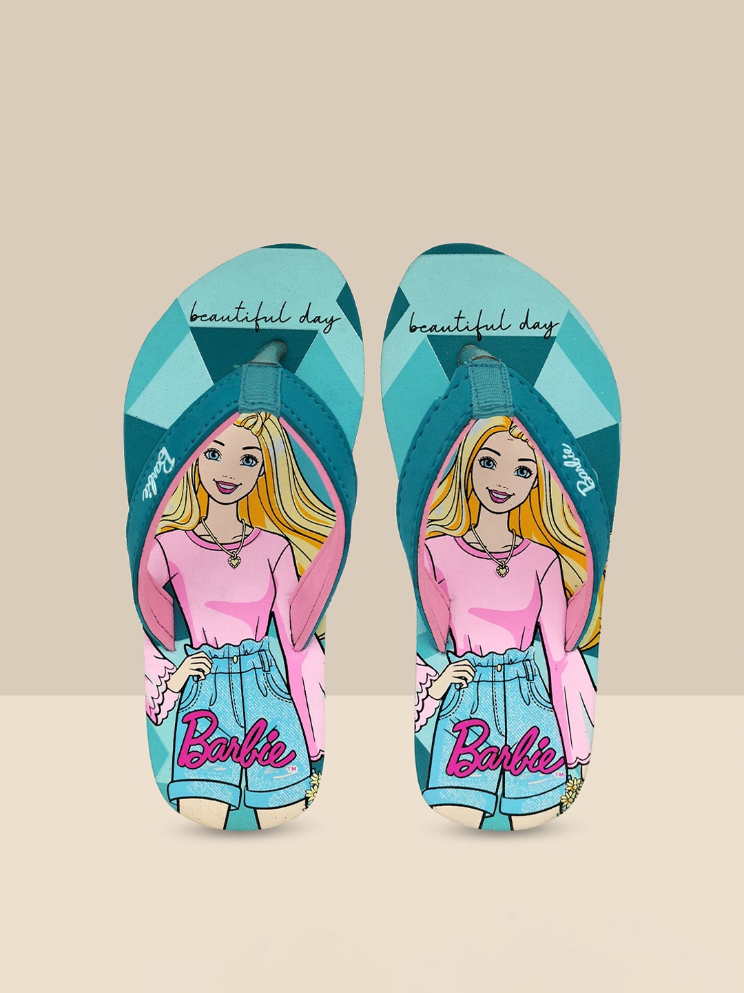 

Kids Ville Girls Barbie Printed Soft Cushion Flip Flops, Green