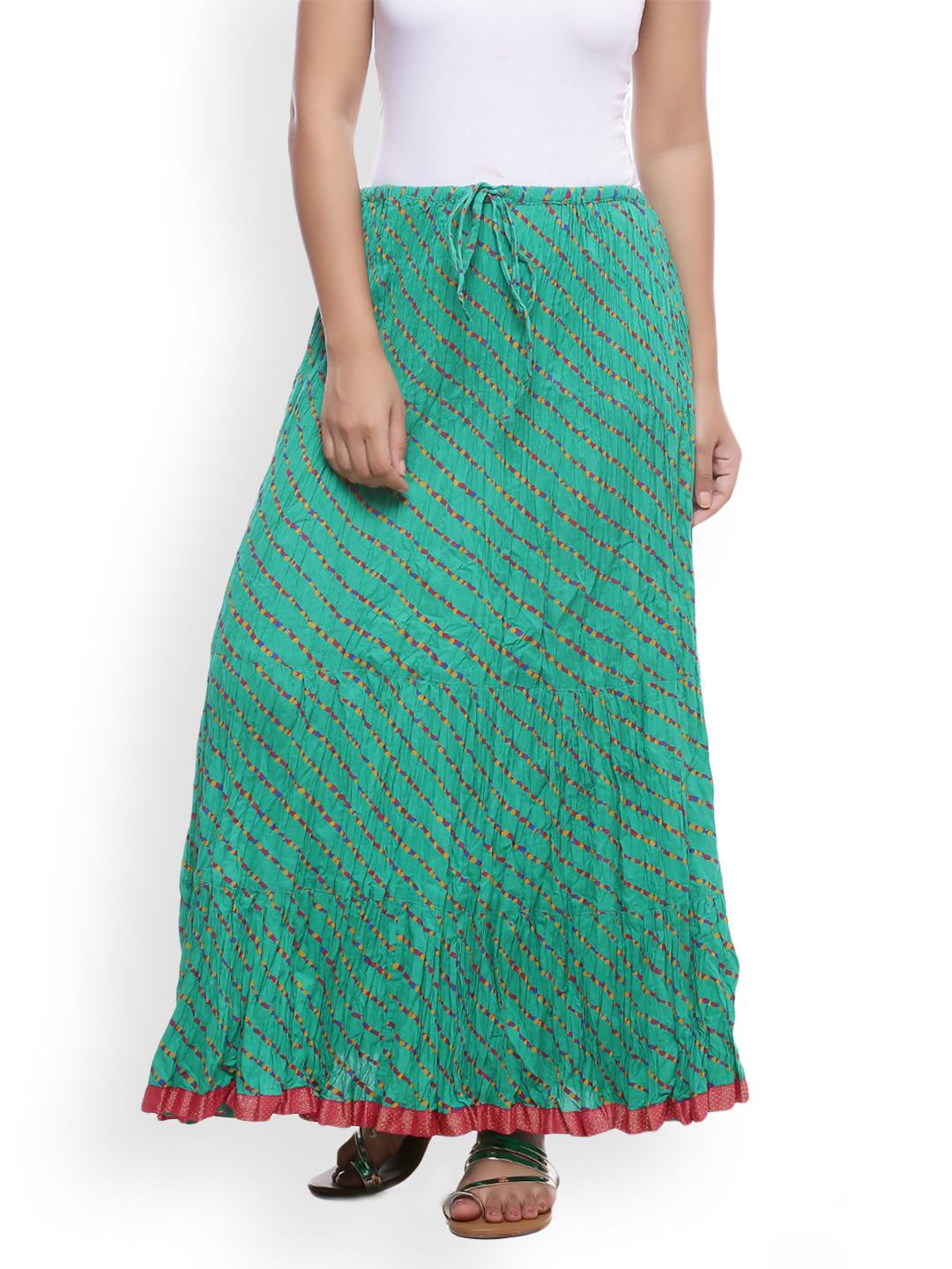 

Soundarya Green Lehariya Print Flared Maxi Skirt