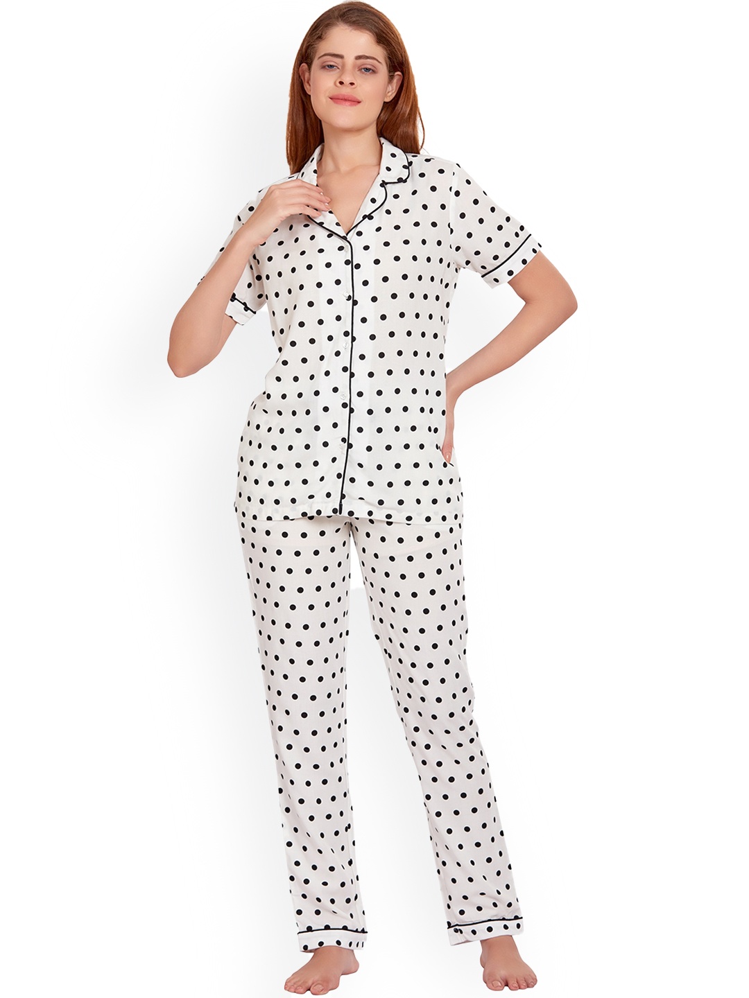 

MAYSIXTY Women Printed Pure Cotton Night suit, White