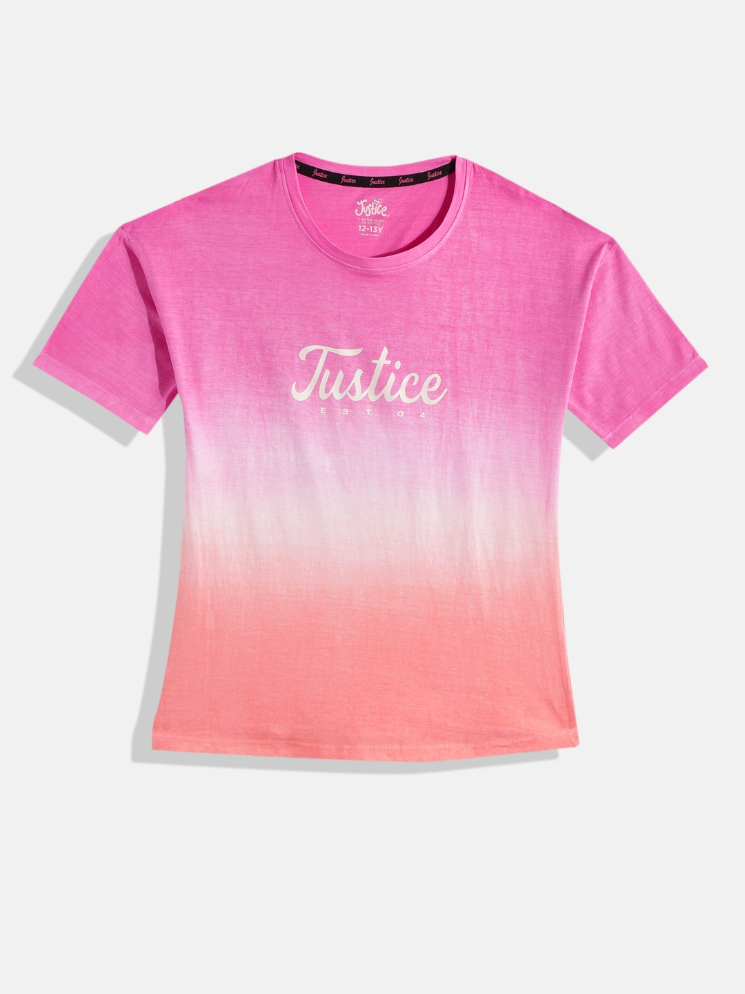 

JUSTICE Girls Dyed & Printed Pure Cotton T-shirt, Multi