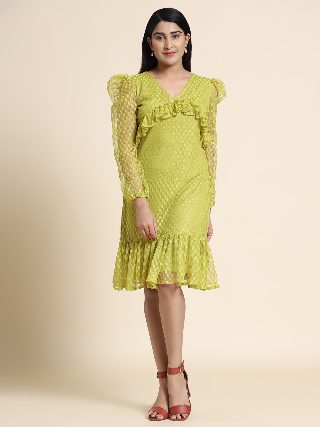 

VAANI CREATION Ruffled Sheath Dress, Fluorescent green