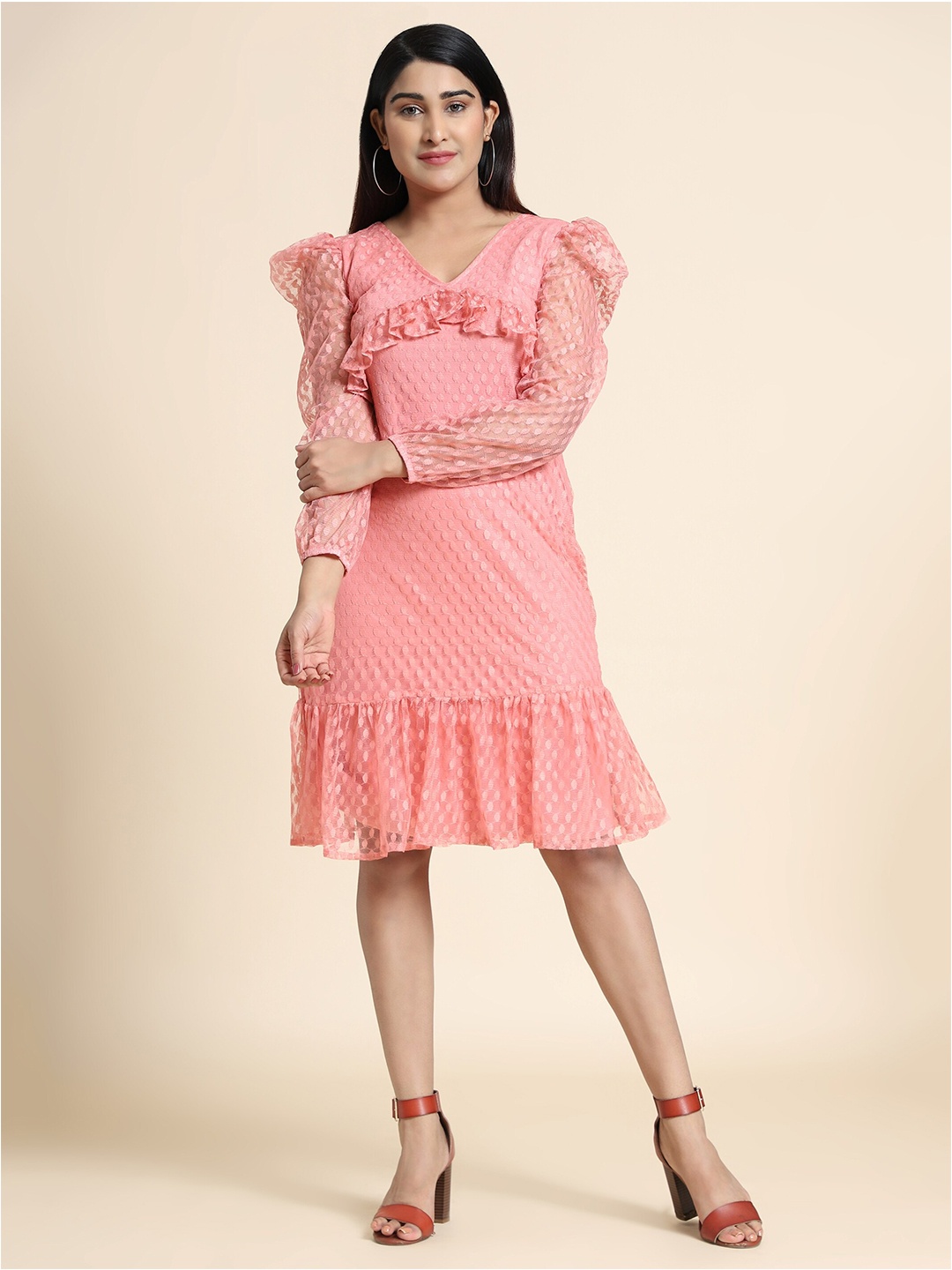 

VAANI CREATION Ruffled Sheath Dress, Pink
