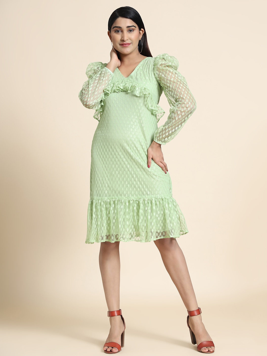 

VAANI CREATION Ruffled Sheath Dress, Lime green