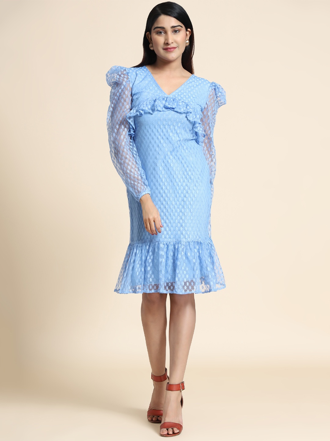 

VAANI CREATION Ruffled Sheath Dress, Blue
