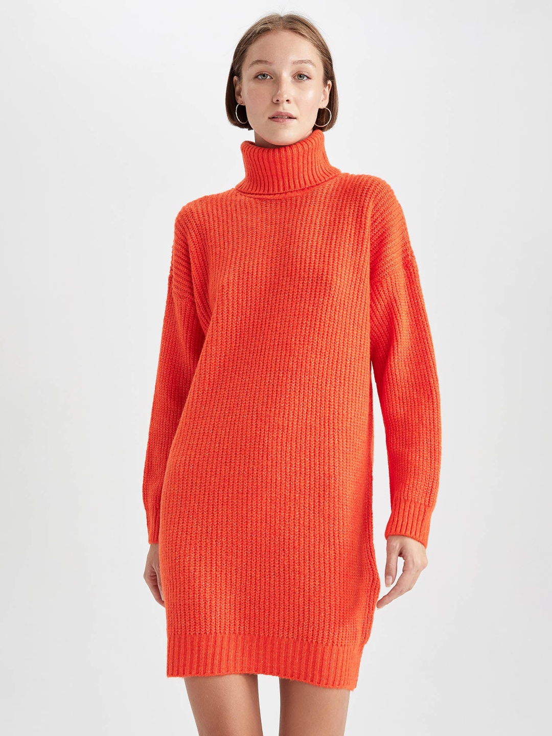 

DeFacto Cable Knit Turtle Neck Jumper Dress, Orange