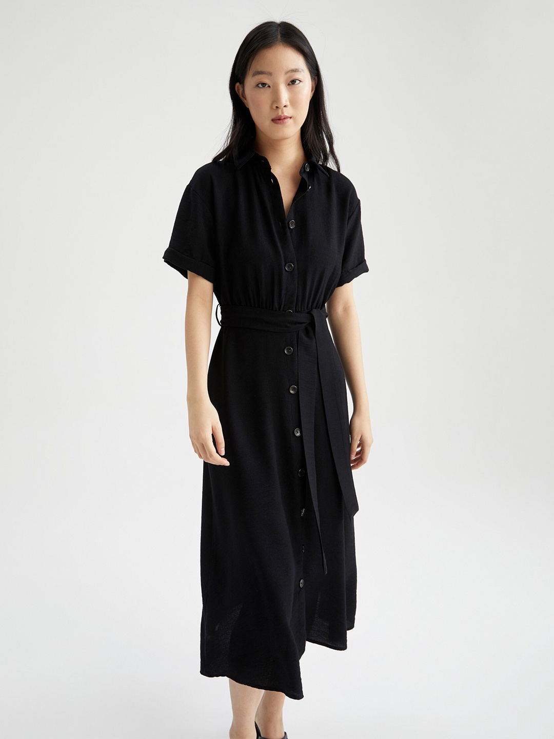 

DeFacto Shirt Midi Dress, Black