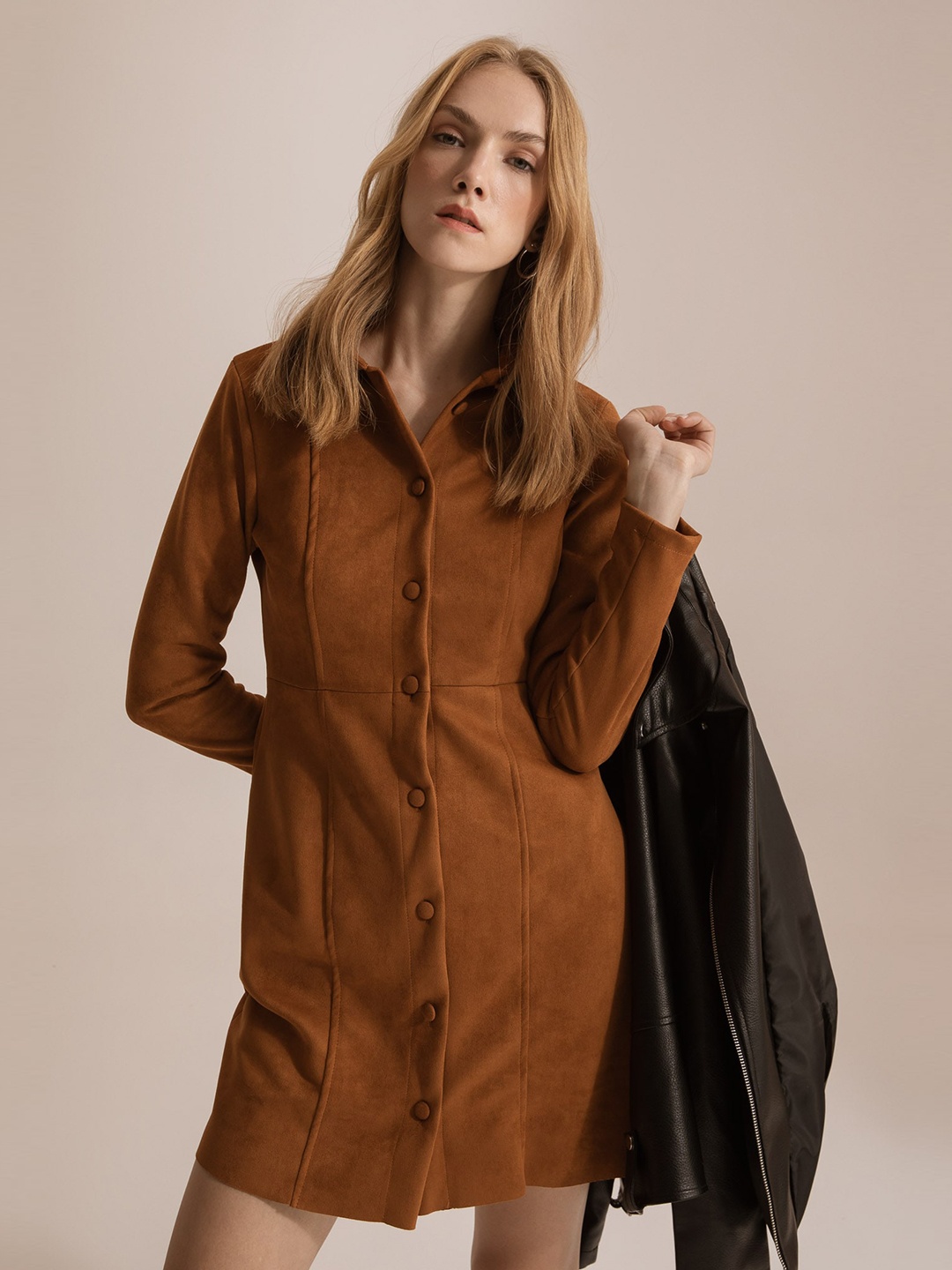 

DeFacto Camel Shirt Mini Dress, Camel brown