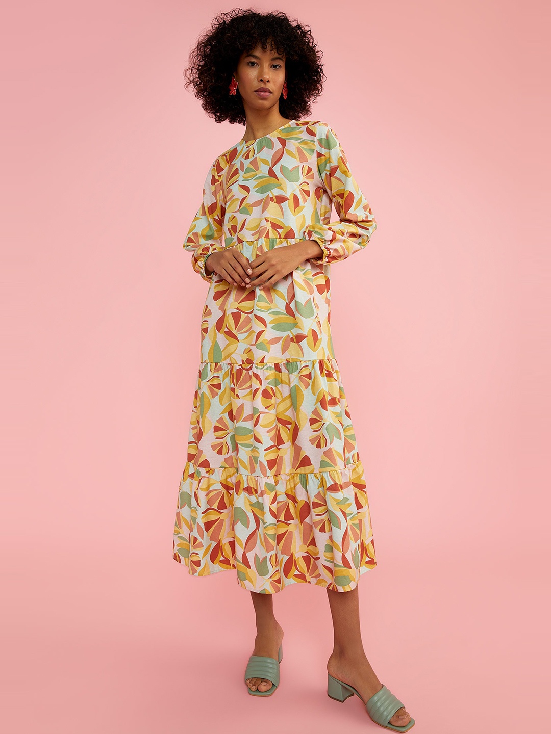 

DeFacto Floral Printed A-Line Midi Dress, Na