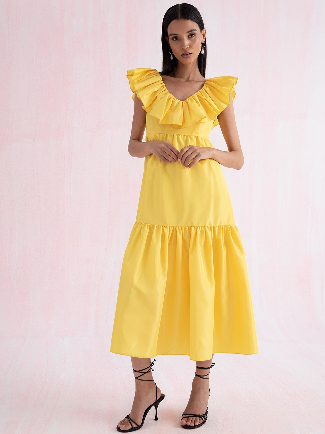 

DeFacto Off-Shoulder A-Line Midi Dress, Yellow