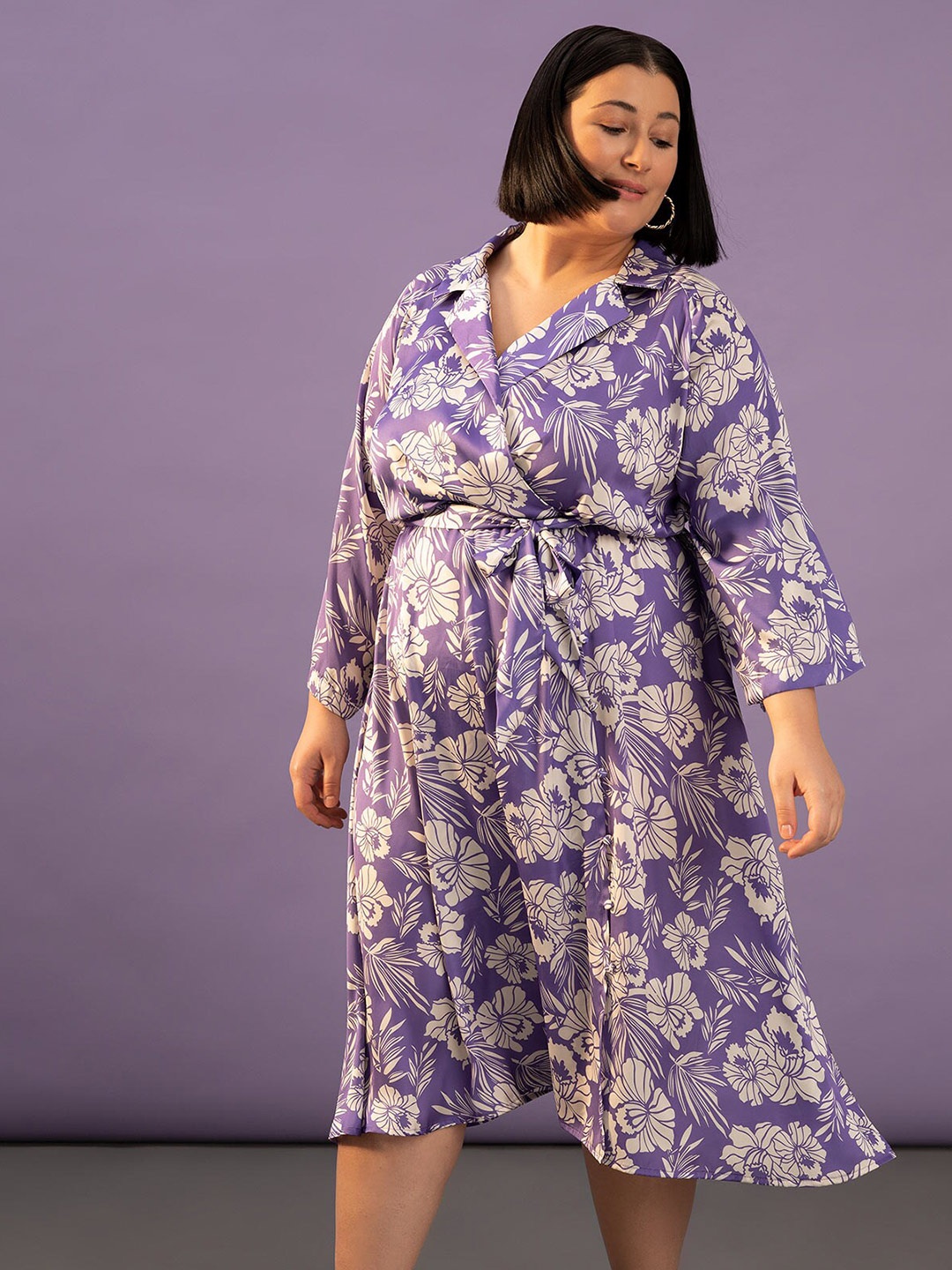 

DeFacto Plus Size Floral Printed Midi Dress, Purple