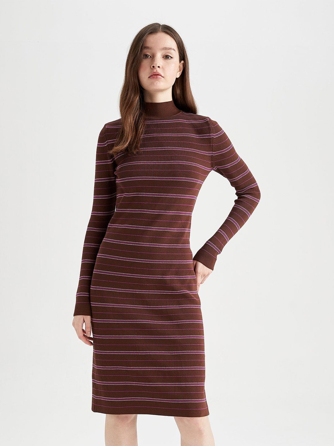 

DeFacto Women Striped Sheath Dress, Brown