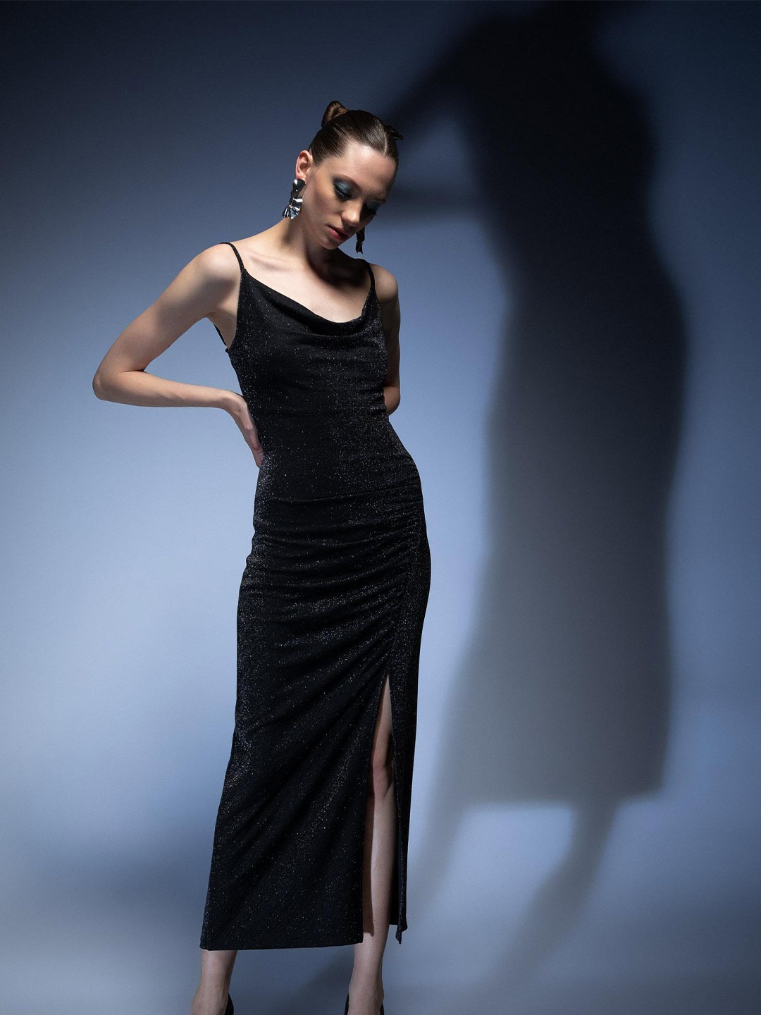 

DeFacto Embellished Cowl Neck Maxi Maxi Dress, Black