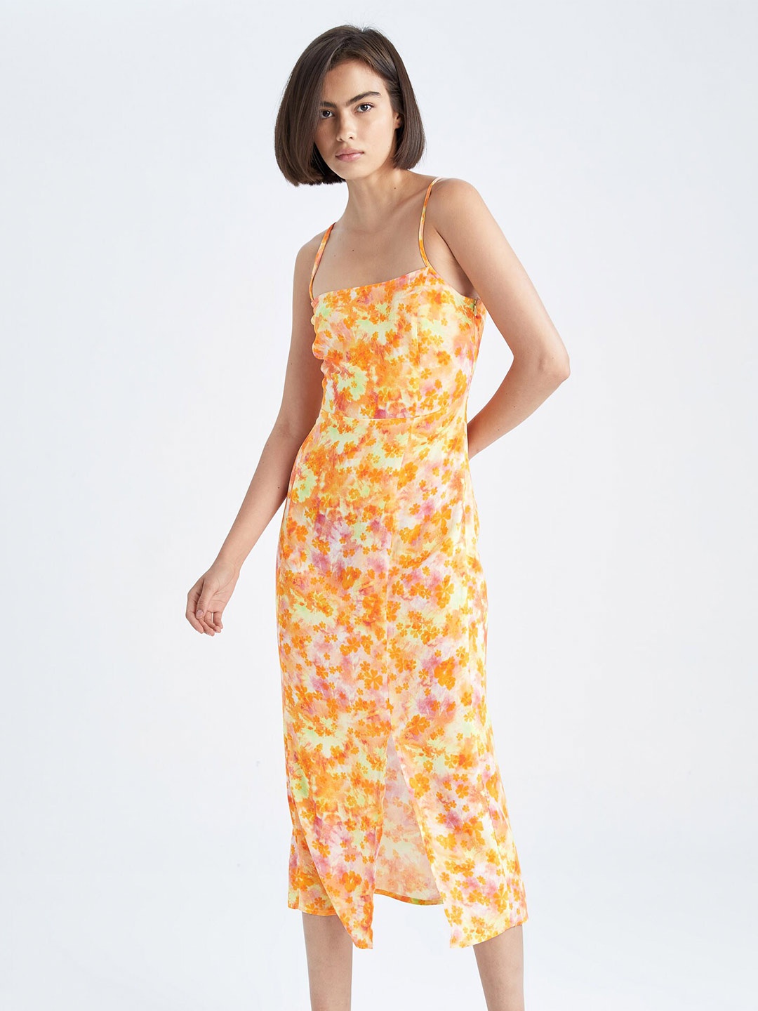 

DeFacto Floral Printed Sheath Midi Dress, Yellow