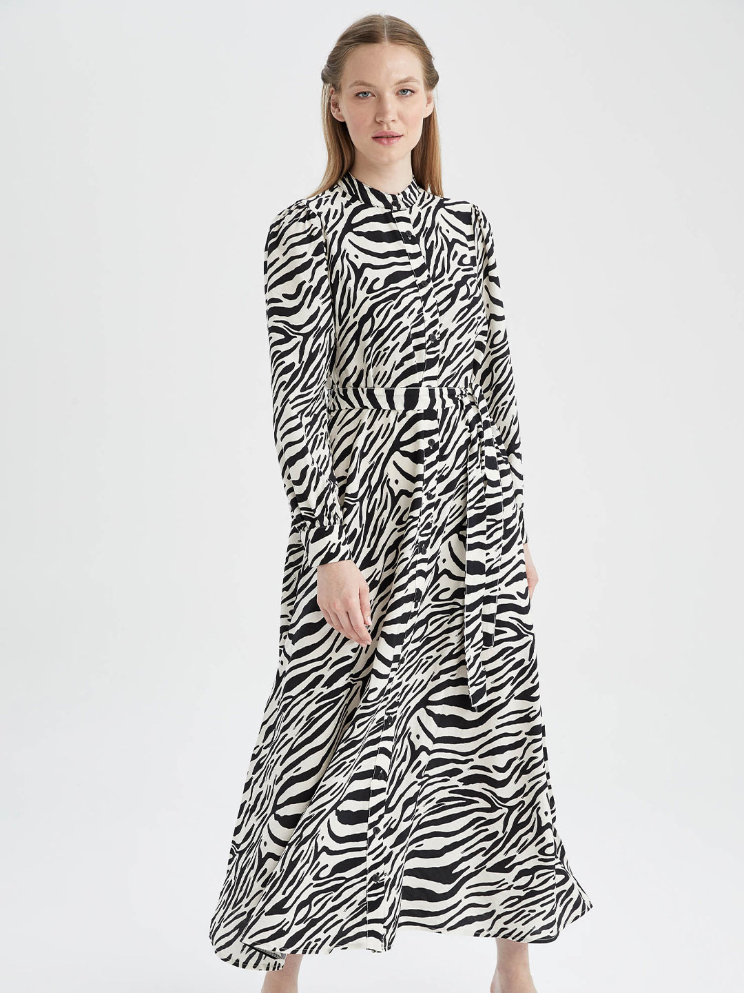 

DeFacto Animal Printed Long Sleeves Maxi Dress, Black