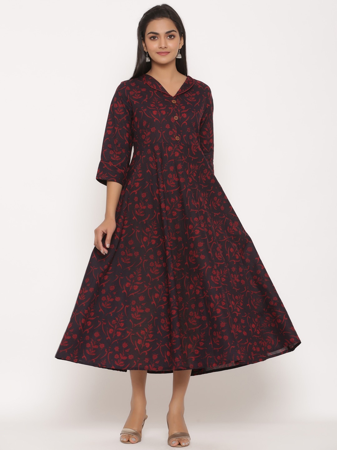 

MIRAVAN Women Floral Printed Anarkali Kurta, Maroon
