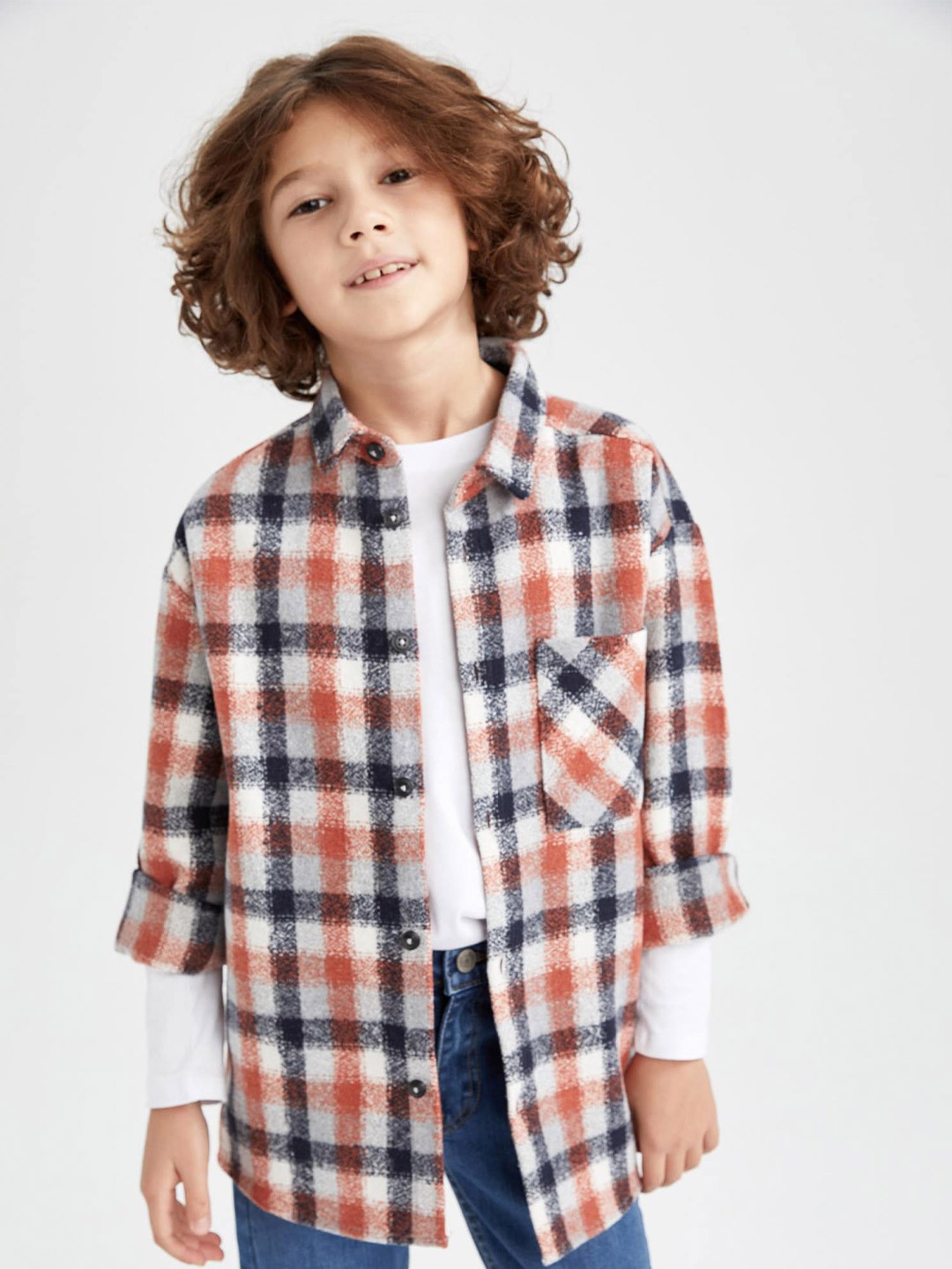 

DeFacto Boys Checked Casual Shirt, Grey