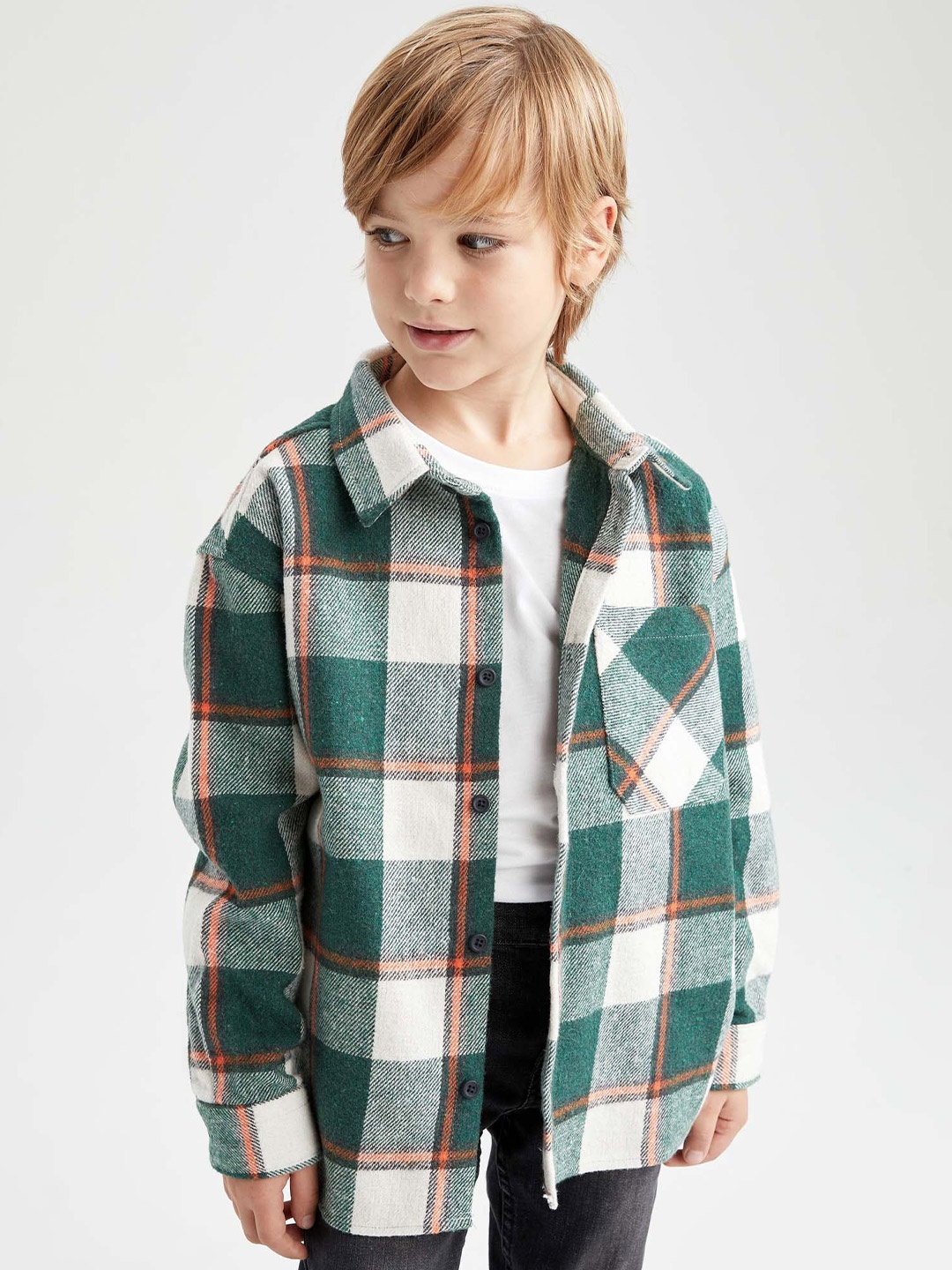 

DeFacto Boys Checked Casual Shirt, Green