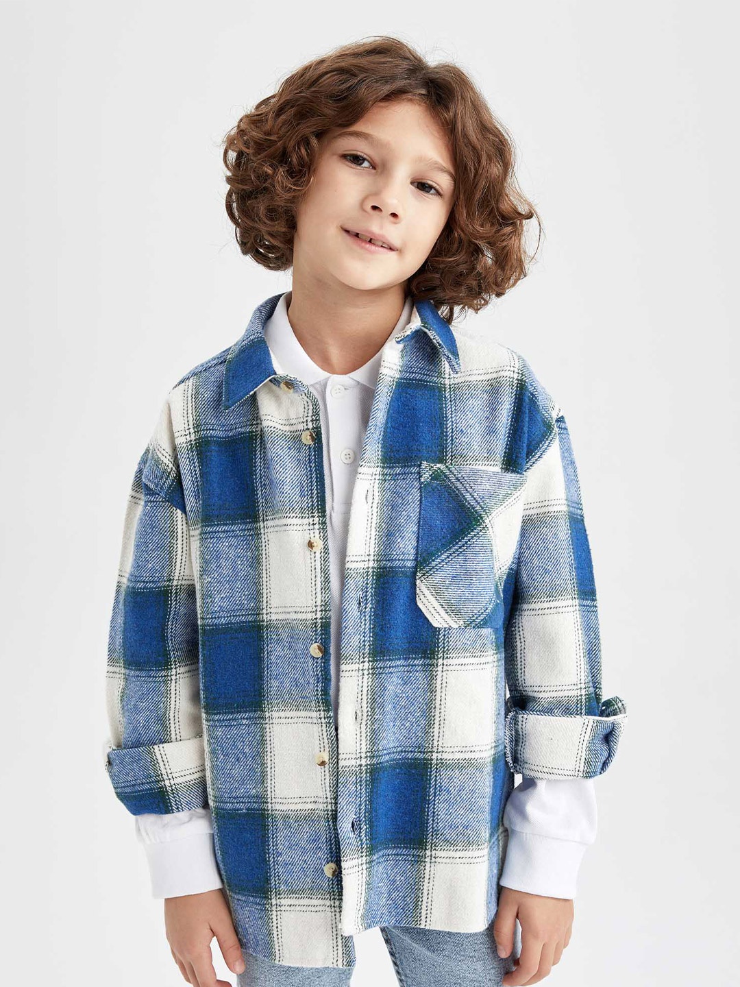 

DeFacto Boys Checked Casual Shirt, Blue