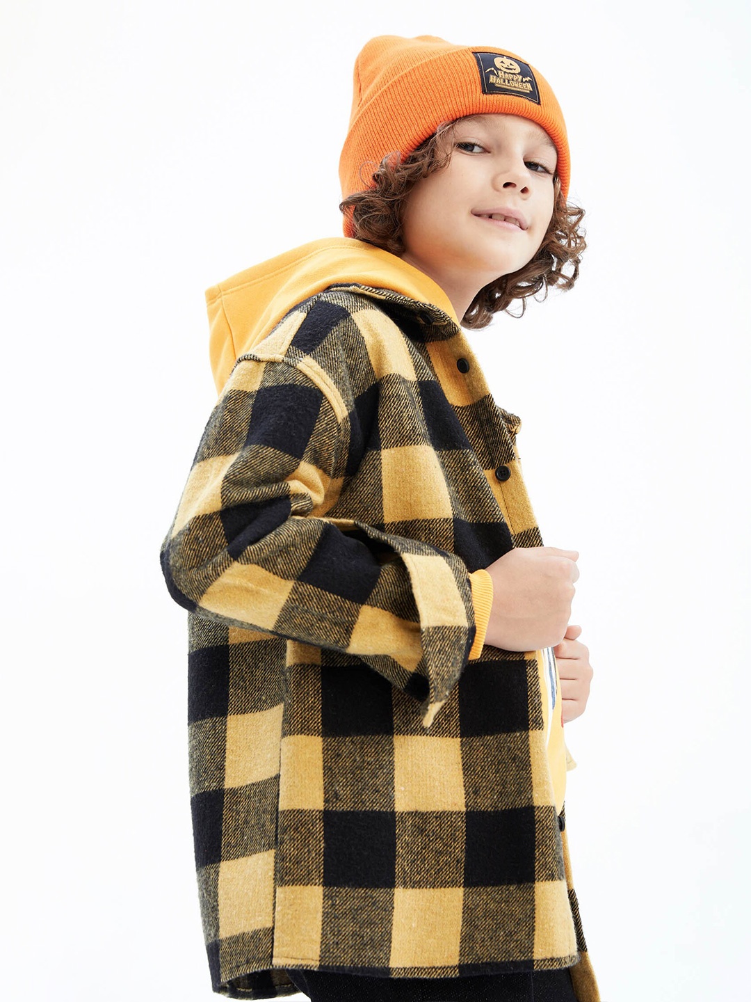 

DeFacto Boys Checked Hooded Casual Shacket, Yellow