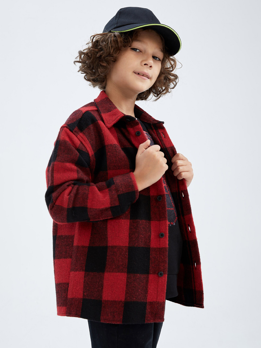 

DeFacto Boys Checked Casual Shacket, Red