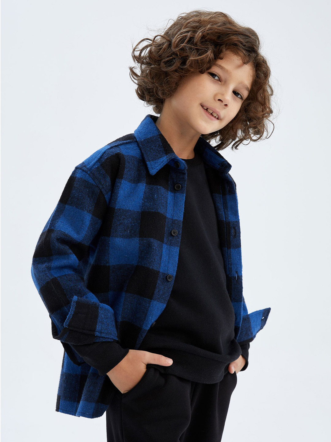 

DeFacto Boys Checked Casual Shacket, Blue