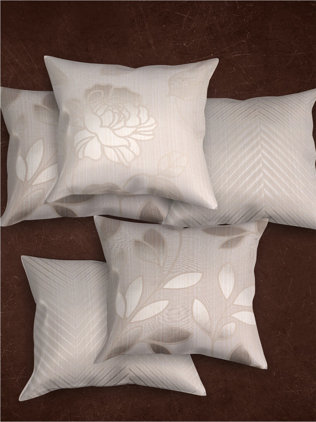 

Just Home 5 Pieces White Floral Textured Square Cushion Covers