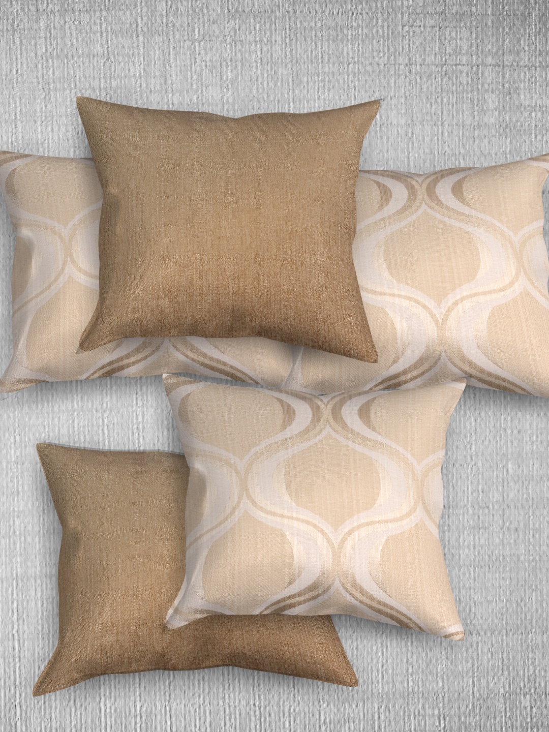 

Just Home 5 Pieces Beige & Brown Ethnic Motifs Square Cushion Covers