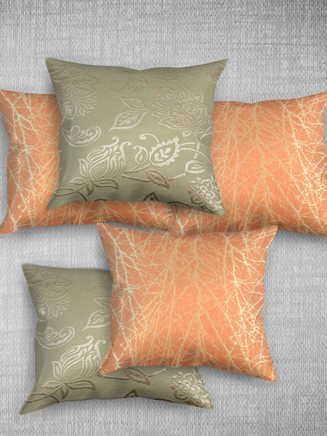 

Just Home 5 Pieces Orange & Green Floral Square Cushion Covers