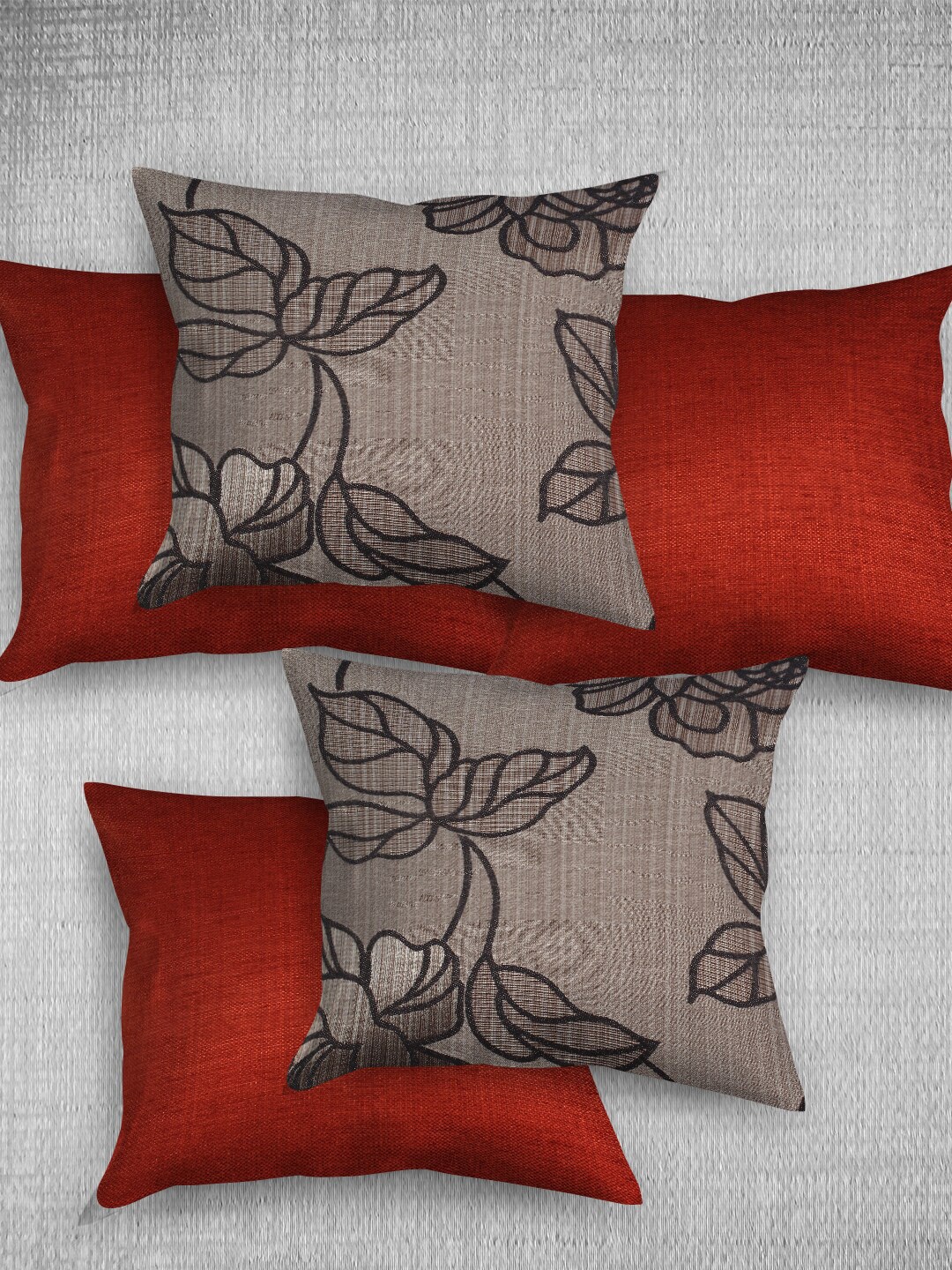 

Just Home 5 Pieces Red & Grey Floral Square Cushion Covers