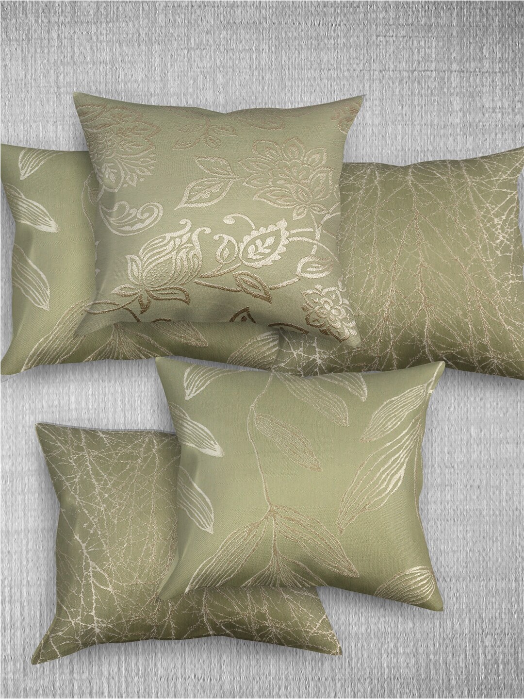 

Just Home 5 Pieces Green Ethnic Motifs Square Cushion Covers