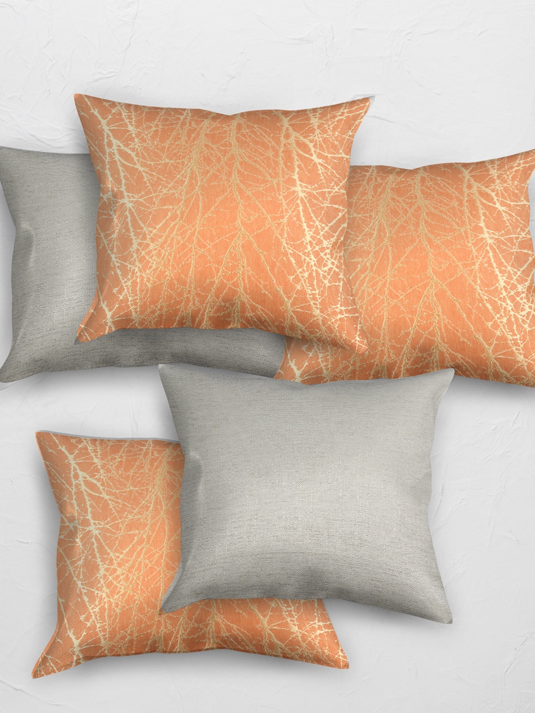 

Just Home 5 Pieces Orange & Grey Abstract Square Cushion Covers