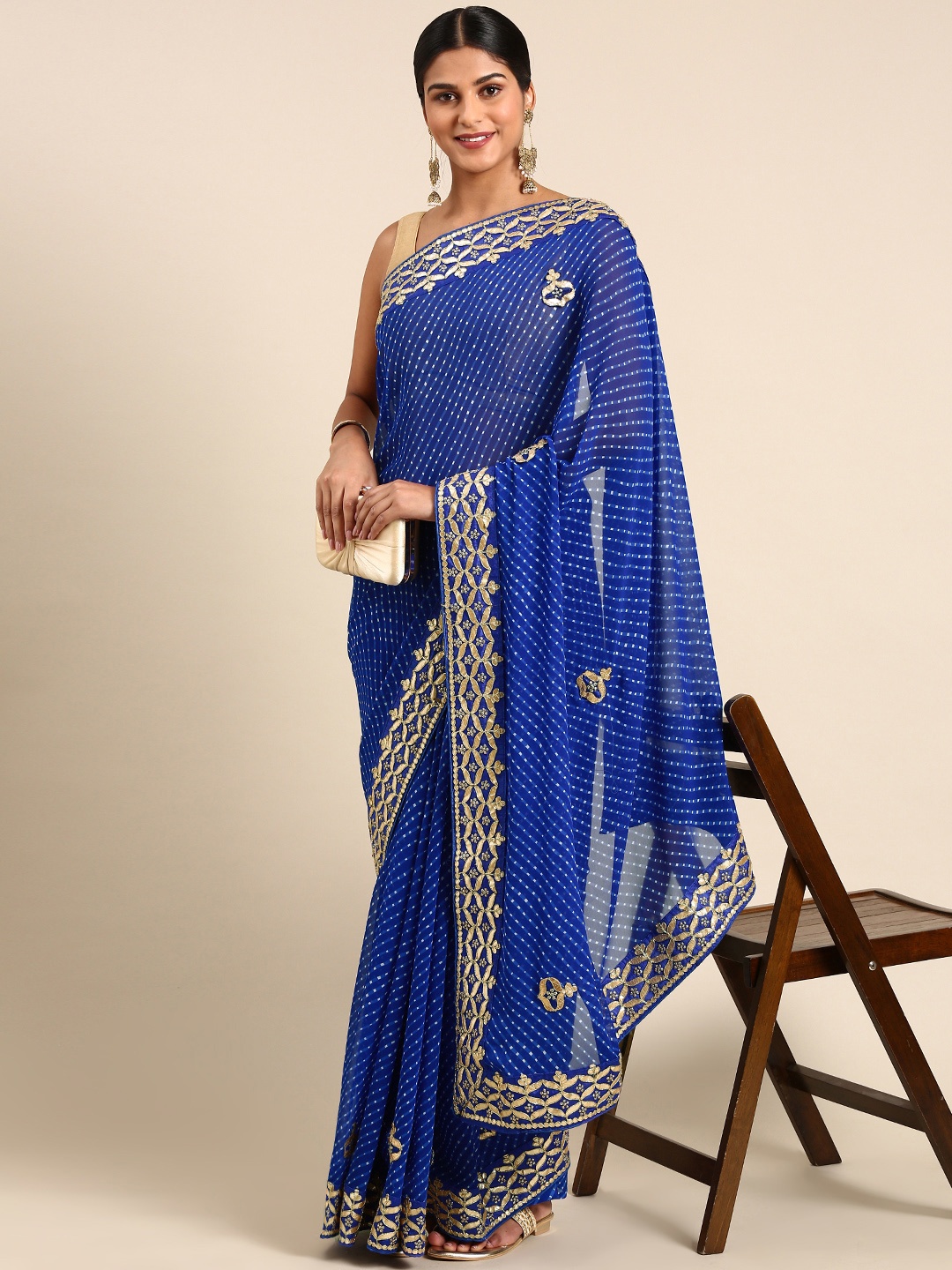 

RACHNA Poly Georgette Printed Embroidered Bandhani Saree, Blue