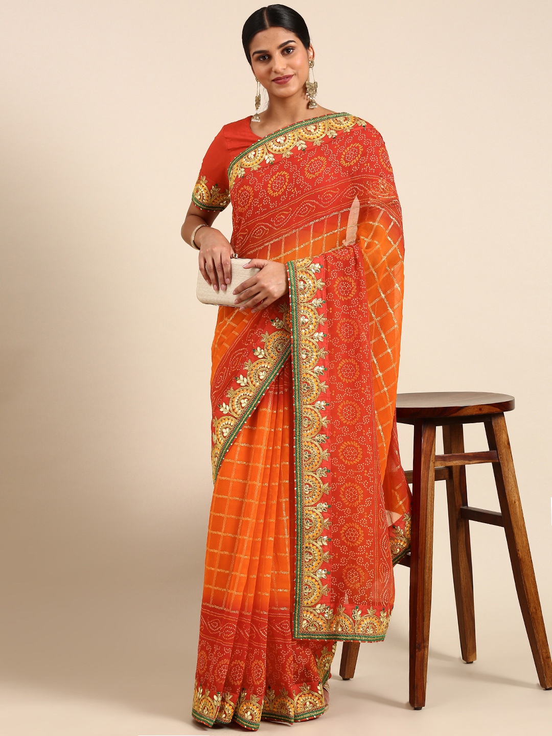 

RACHNA Poly Georgette Printed Embroidered Bandhani Saree, Multi