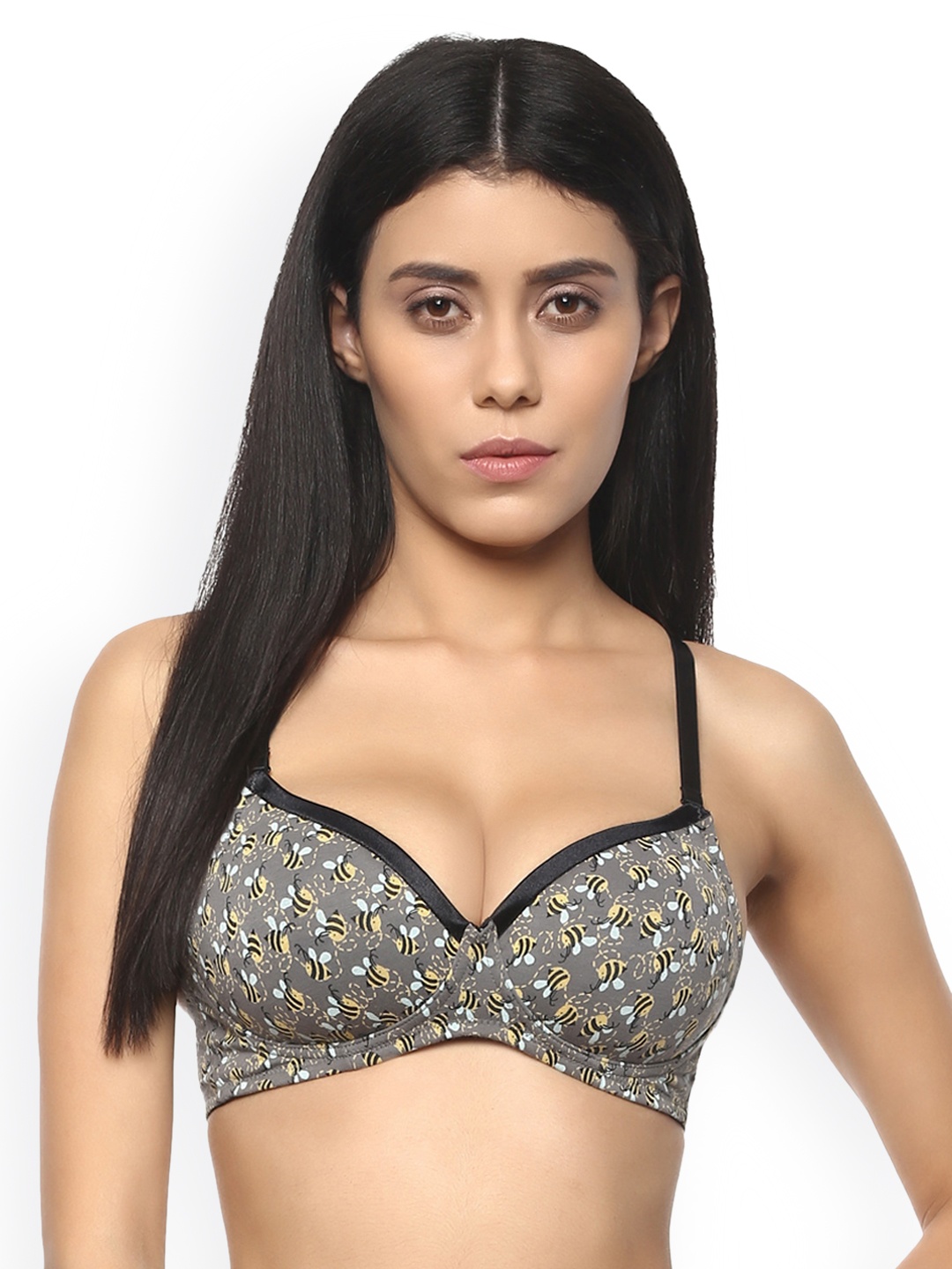 

Soie Grey Printed Non-Wired Heavily Padded Everyday Bra