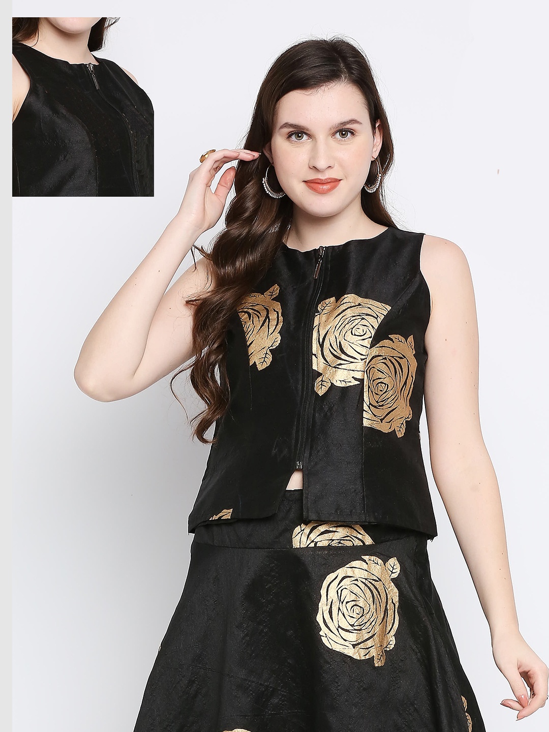 

Ira Soleil Floral Print Top, Black