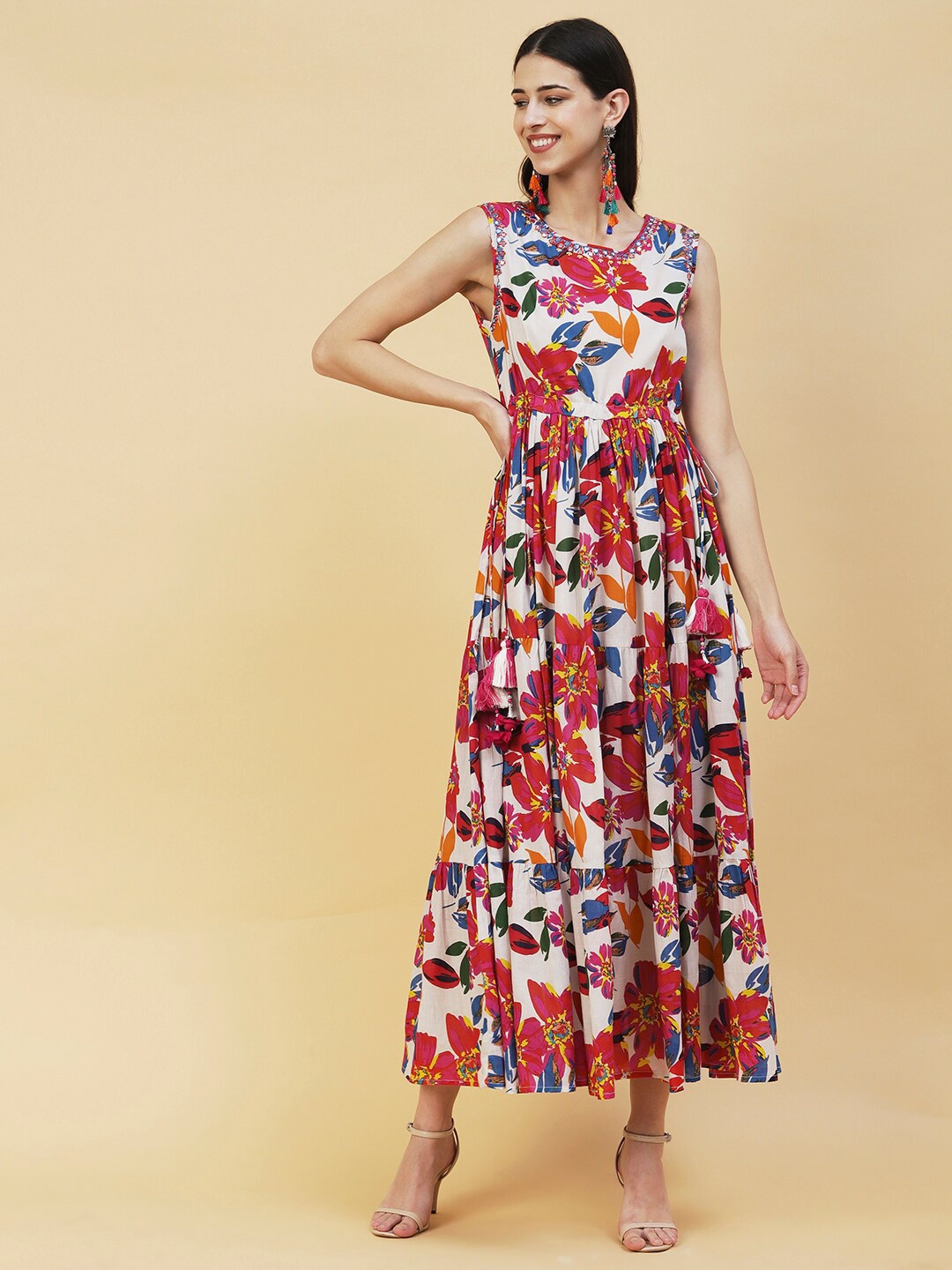 

FASHOR Tropical Printed Maxi Maxi Dress, Off white