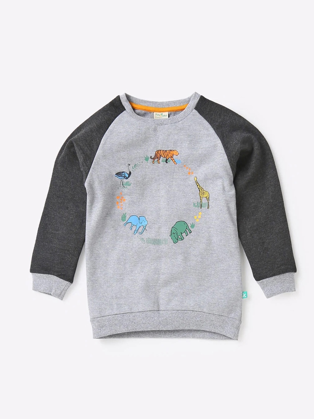 

JusCubs Boys Printed Cotton Sweatshirt, Grey melange