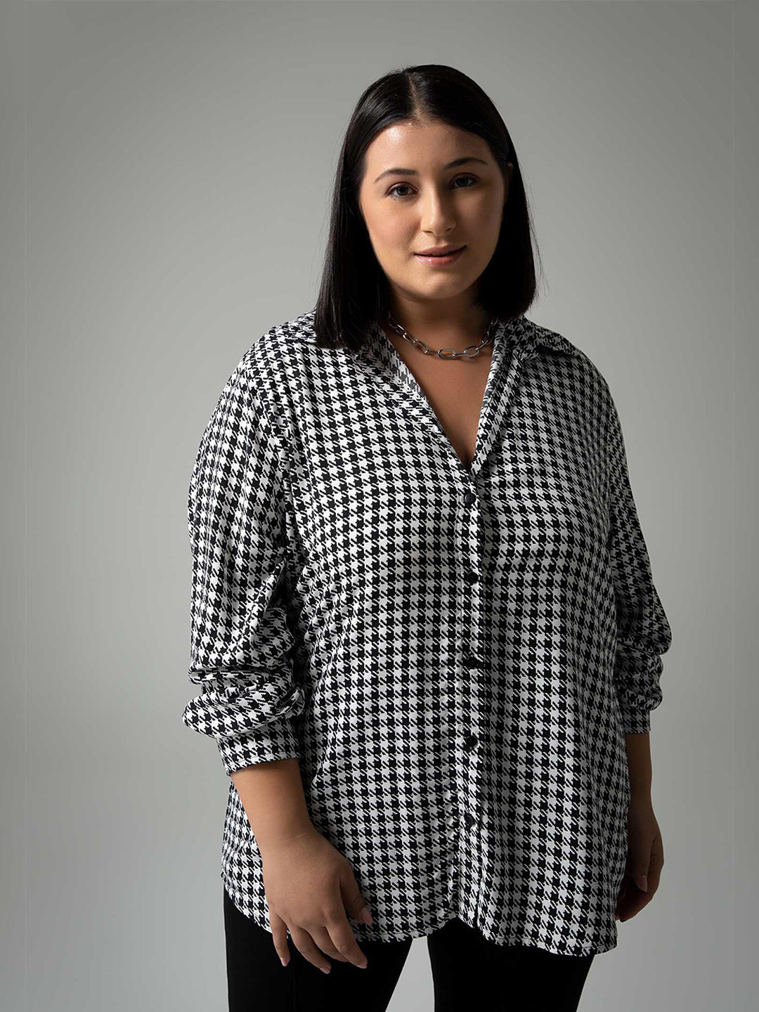 

DeFacto Women Plus Size Checked Regular Fit Casual Shirt, Black