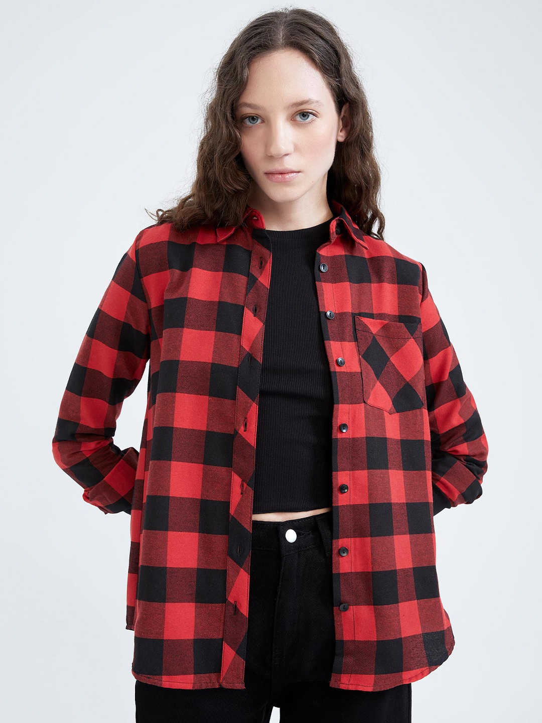 

DeFacto Women Buffalo Checks Checked Casual Shirt, Red