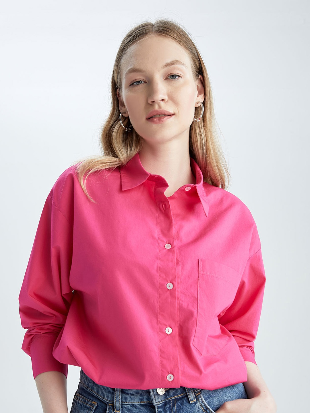 

DeFacto Women Pure Cotton Regular Fit Casual Shirt, Pink