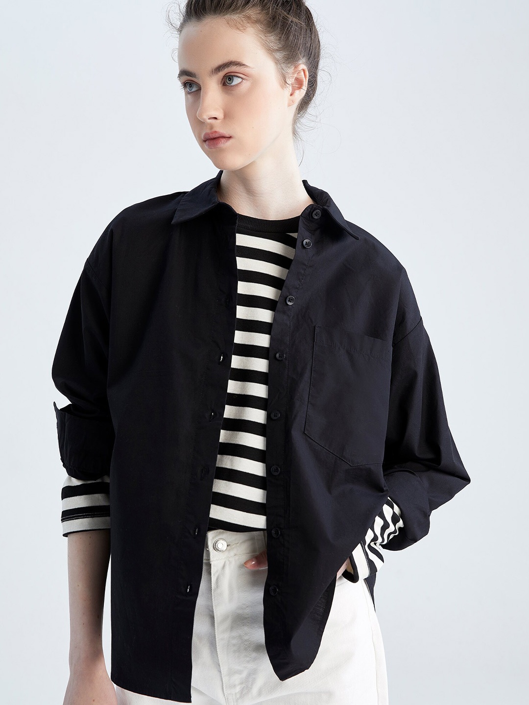

DeFacto Women Cotton Casual Shacket, Black