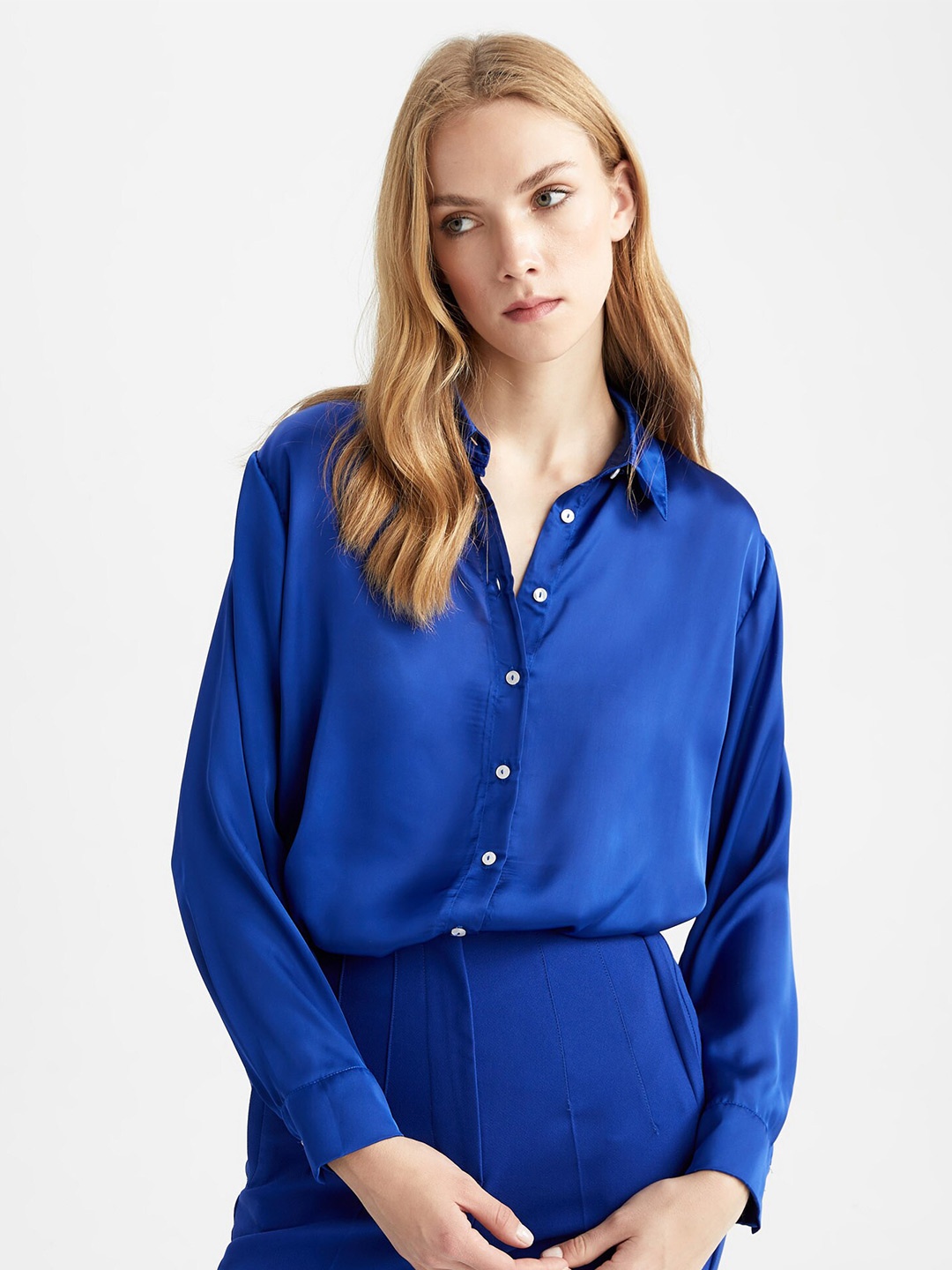 

DeFacto Women Long Sleeves Casual Shirt, Blue