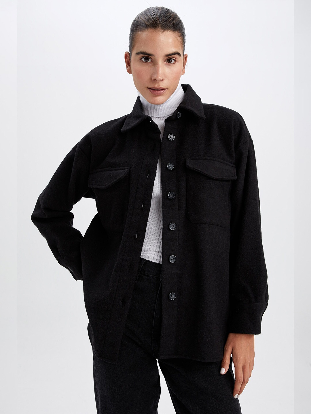 

DeFacto Women Casual Shacket, Black