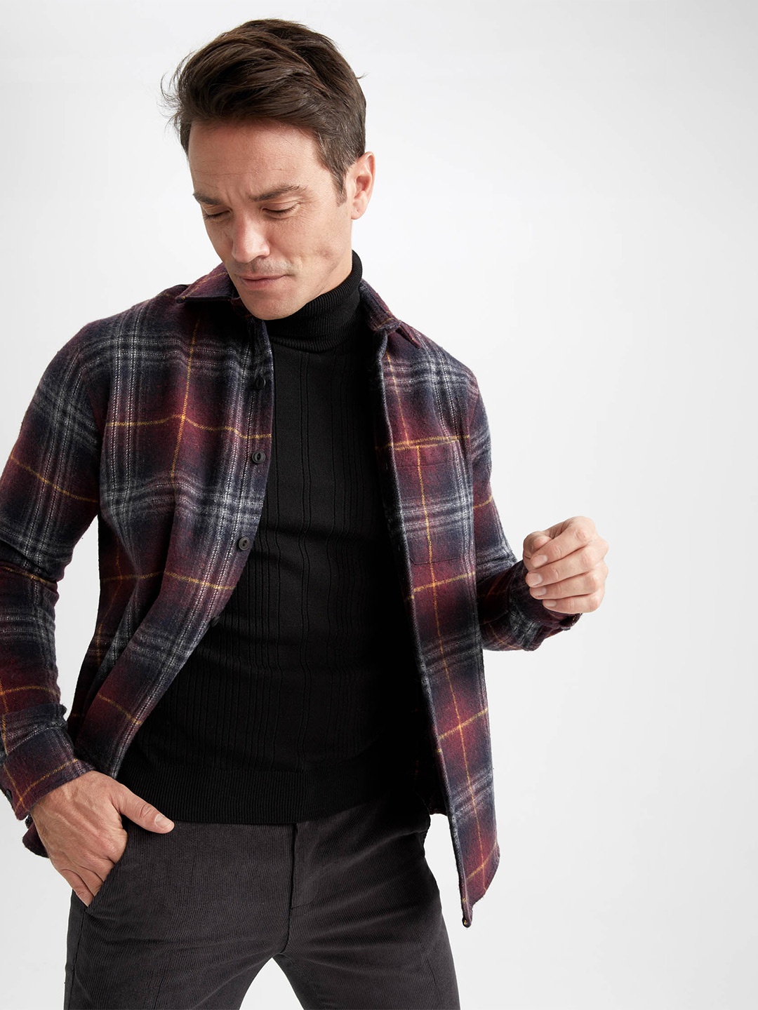 

DeFacto Men Tartan Checked Casual Shirt, Navy blue