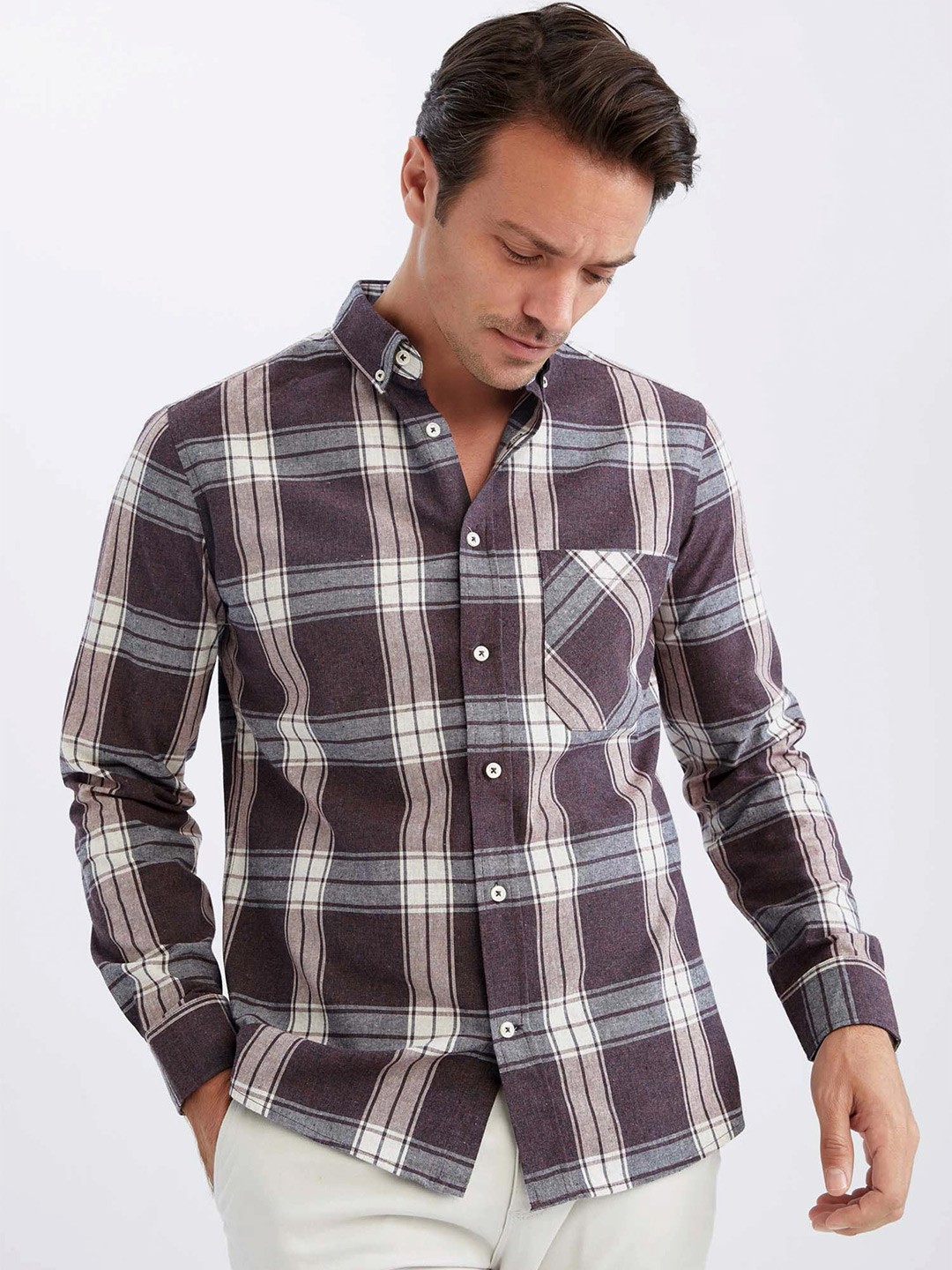 

DeFacto Men Tartan Checked Casual Shirt, Brown