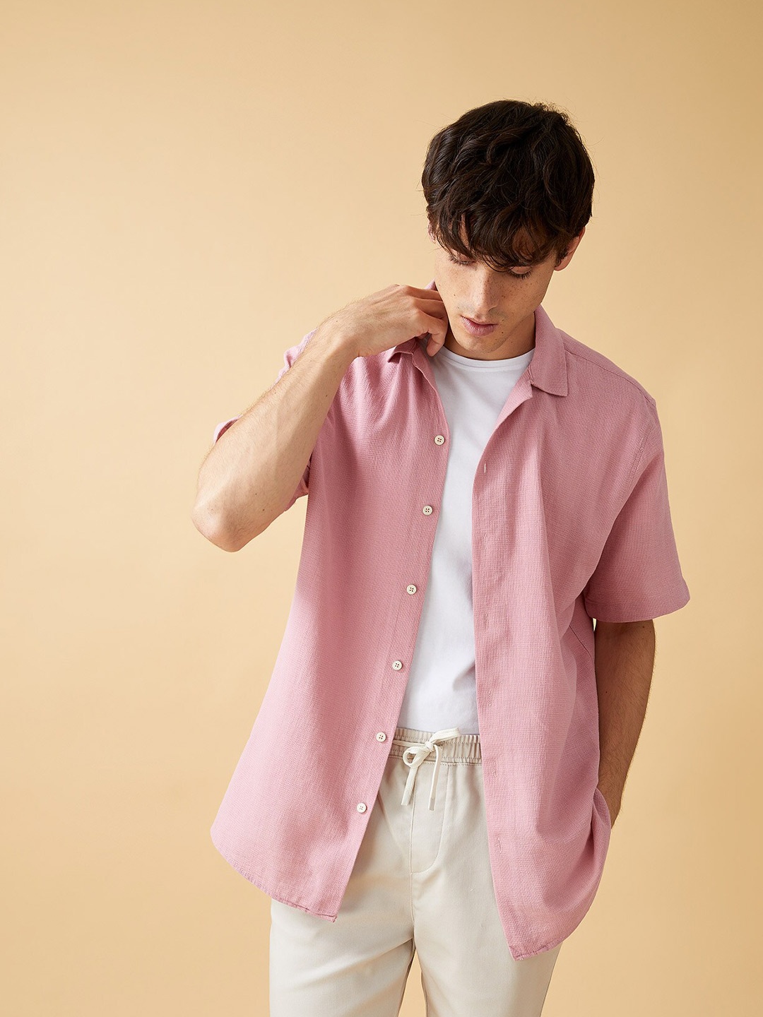 

DeFacto Men Pure Cotton Casual Shirt, Rose