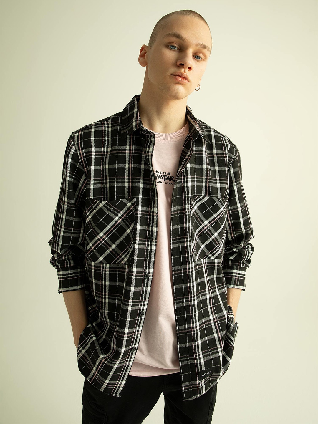 

DeFacto Men Tartan Checked Casual Shacket, Black