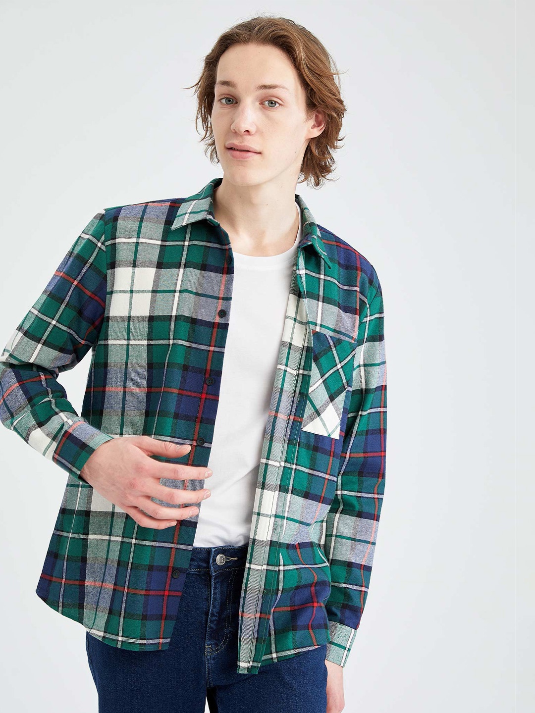 

DeFacto Men Tartan Checked Cotton Casual Shacket, Na