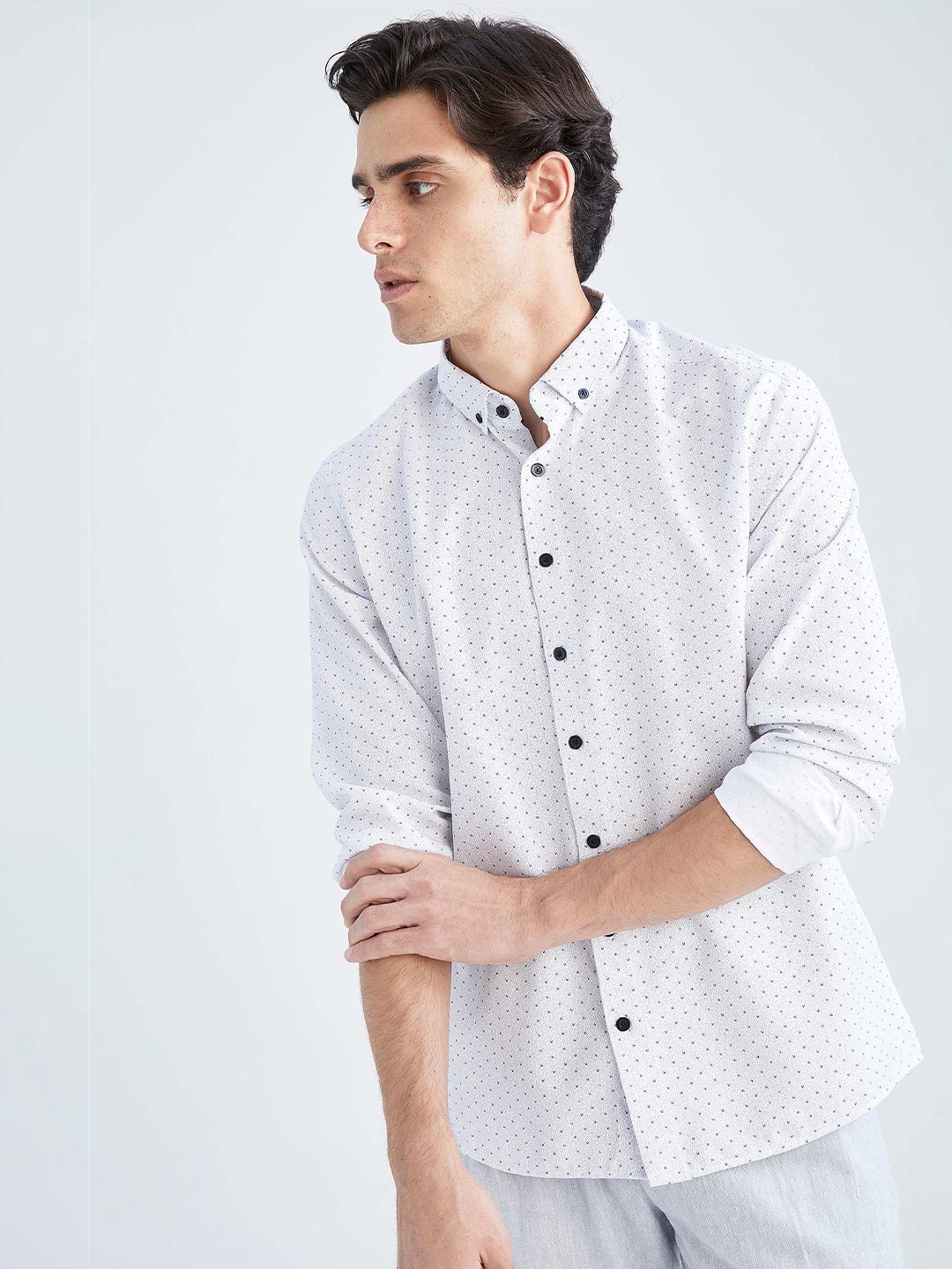 

DeFacto Men Printed Cotton Casual Shirt, White
